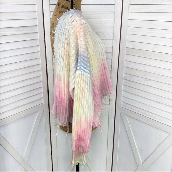 Skylar + Madison Tie Dye Distressed Crop Sweater Medium Reversible Fringe Grunge - Picture 5 of 16